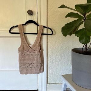 Sleeveless Mango Knit V-Neck Tank Top in Beige/Pink